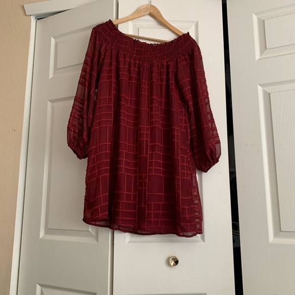 NSR boho off the shoulder burgundy dress - Picture 1 of 6